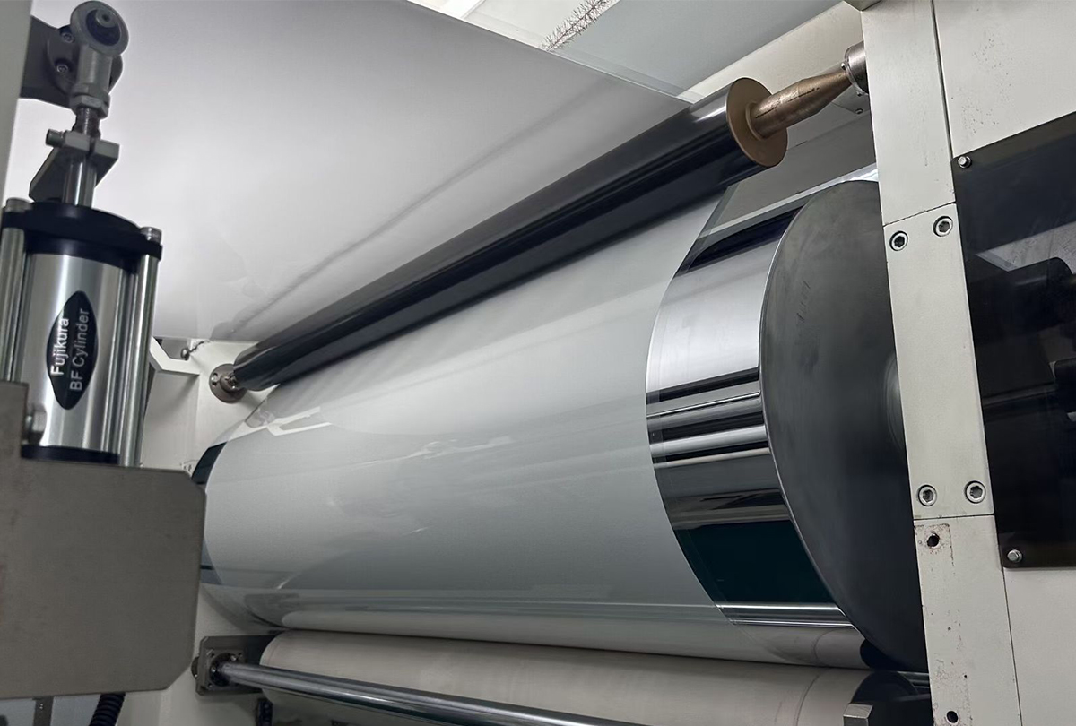 Finished automotive film roll on production equipment