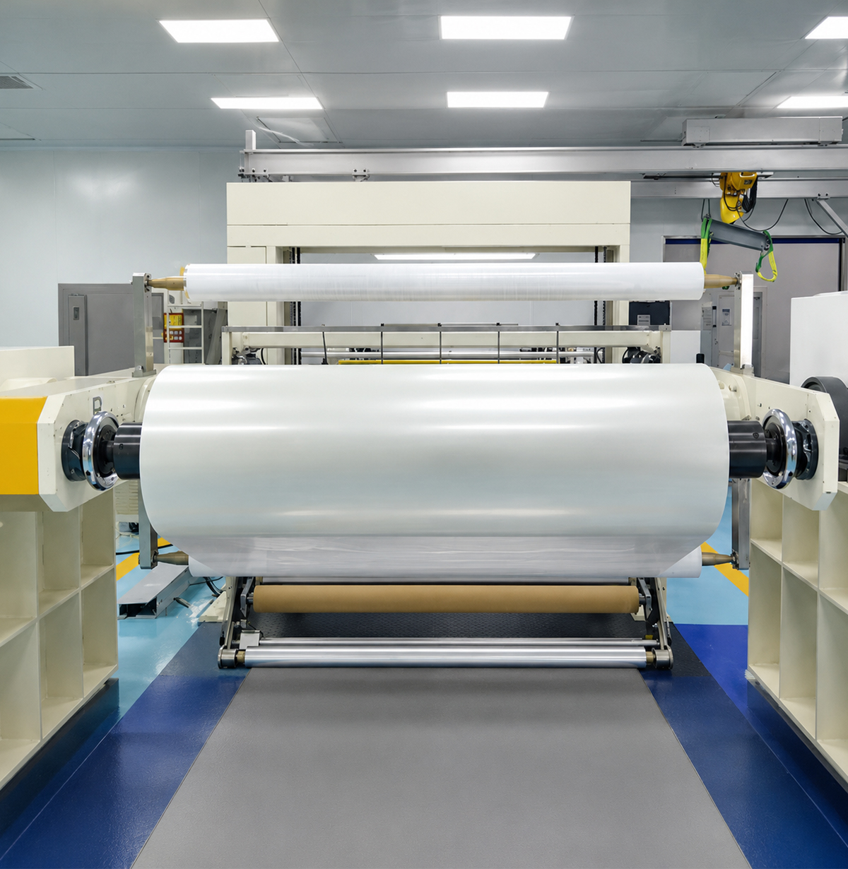 Large-format automotive film production and winding equipment